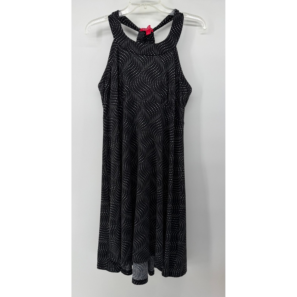 Krimson Klover Black White Swirl Polka Dot Halter Racerback Dress Shelf Bra L